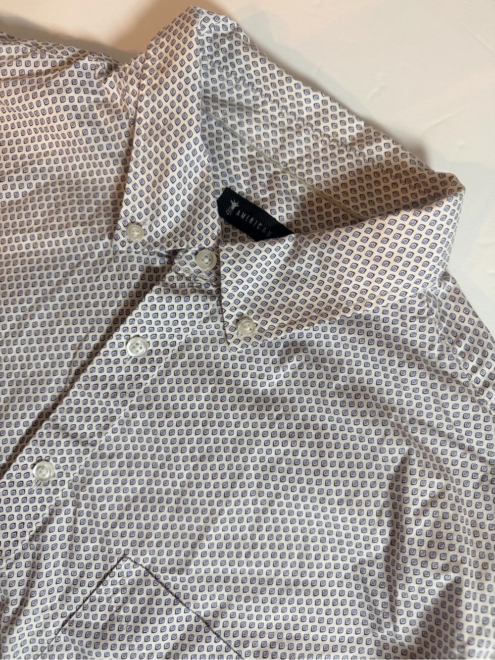 American Tall Short Sleeve Button Up Shirt Size 2XL Tall 2XL/T Patterned Cotton